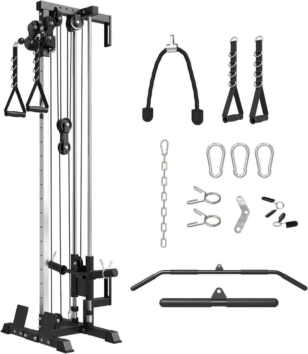 Wall Mount Cable Station, Cable Crossover Machine with Dual Pulley System and 18 Adjustable Positions for Home Gym Fitness Equipment