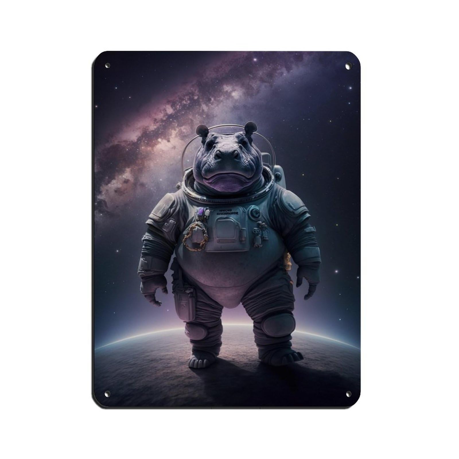 Lxwnze 30L X 40W Cm Astronaut Hippo, Futuristic Animal（3） Retro Poster Metal Tin Sign Chic Art Retro Iron Painting Bar People Cave Cafe Family Garage Poster Wall Decoration 12X16inch(30X40cm)