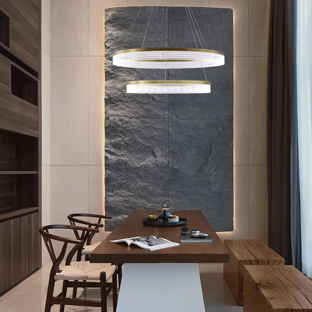 Nowoczesna ściemnialna lampa wisząca LED, lampa wisząca ze złotym metalowym pierścieniem, akrylowe lampy wiszące, proste aluminiowe żyrandole do oświetlenia dekoracyjnego w jadalni, wisząca lampa
