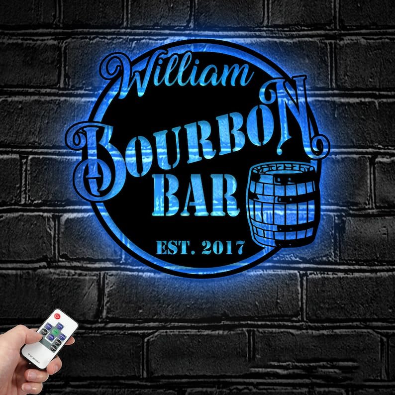 Custom Home Pub Gin Bourbon Bar Metal Wall Art LED Light - Personalized Whiskey Cocktail Drinking Name Sign Home Bar Decor - Ideal for Gifts, Bartender Gift, Home Decor (Color 4)