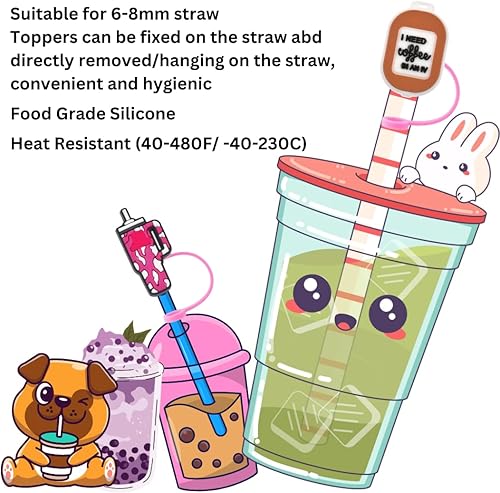 Miniatura 3 de 20 fundas de silicona para pajillas, tapas de silicona para pajitas de beber de 0.236 a 0.315 pulgadas, cubiertas de puntas de paja de acero