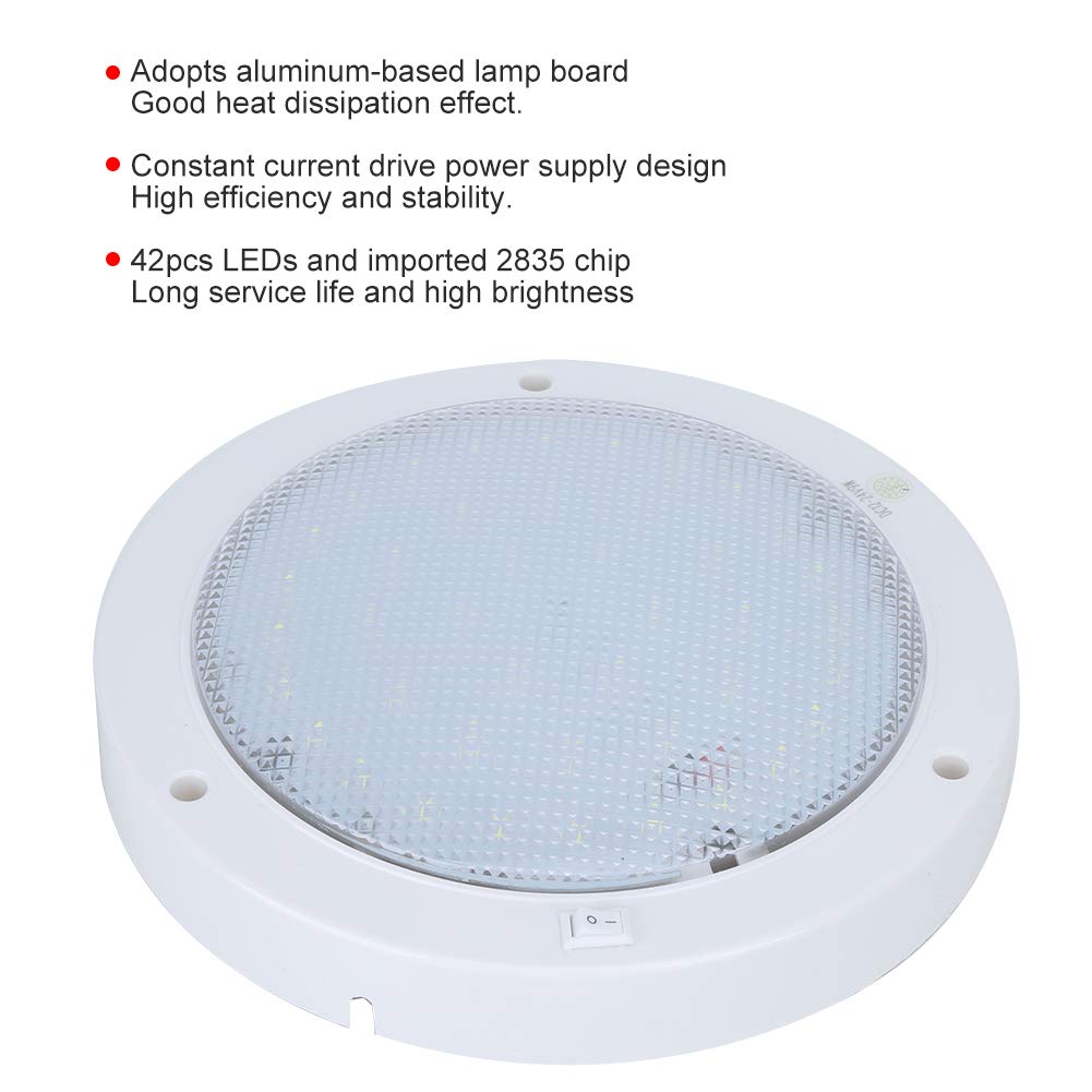 Akozon Deckenleuchte, 42 LEDs, 12 V, 9 W, 840 lm, rund, hohe Helligkeit, für Auto, Boot, Haus (warmweiß)