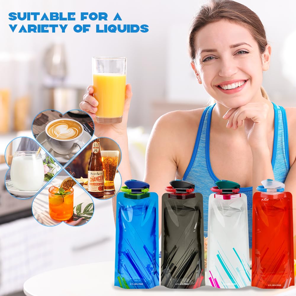 flintronic Bottiglie di Acqua Pieghevole, 700ML Pieghevole Bottiglia Flessibile Riutilizzabile, Portatile Borraccia Sportiva Con Moschettone per Viaggi, Escursionismo, Adventures