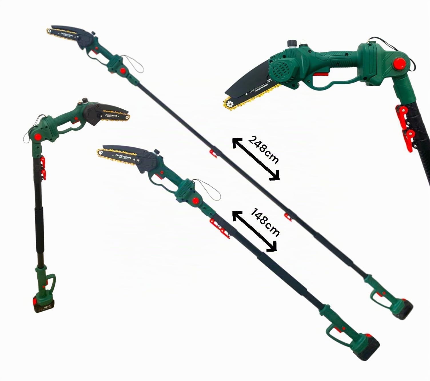 Kit da Potatura 3 in 1 Motosega a Batteria 6" Lubrificazione Olio Automatica + Forbice Cesoia a Batteria + Asta Telescopica 148-248cm Doppia Batteria 68V per Potatura Giardino Rami Arbusti Vigneto