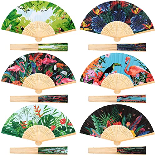 Chunful 12 Pack Havana Nights Folding Fans Tropical Party Folding Paper Hand Fans Foldable Hibiscus Flamingo Decorations for Hawaiian Luau Aloha Supplies(Fanshaped)
