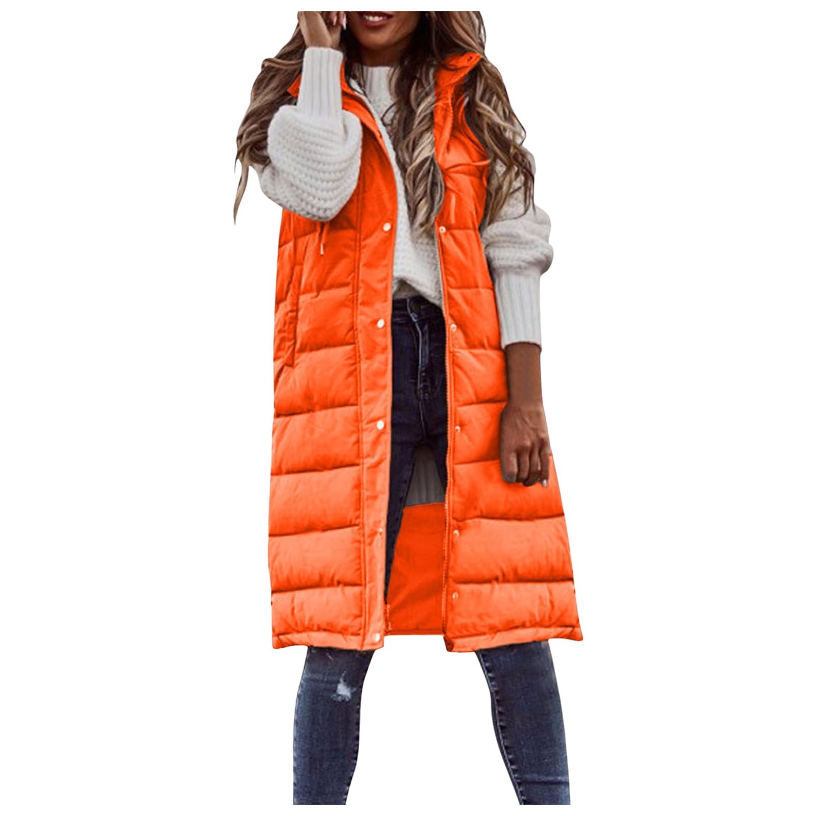 Chaleco largo acolchado con capucha sin mangas para mujer, abrigo acolchado de gran tamaño para exteriores, chaquetas gruesas y cálidas