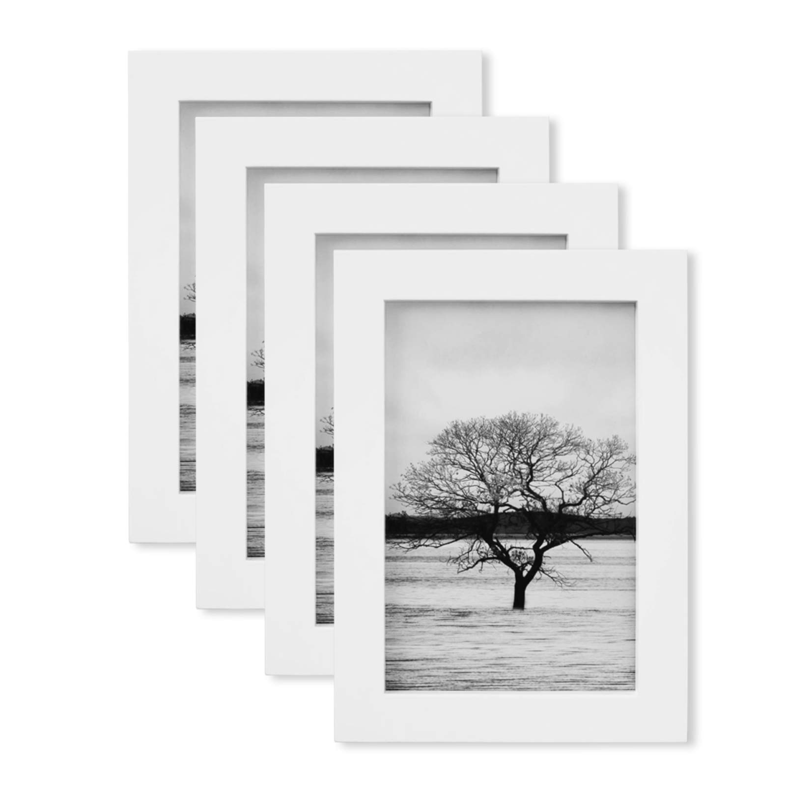 Egofine 4x6 Picture Frames Set of 4 - Made of Solid Wood for Table Top Display and Wall Mounting photo frame White