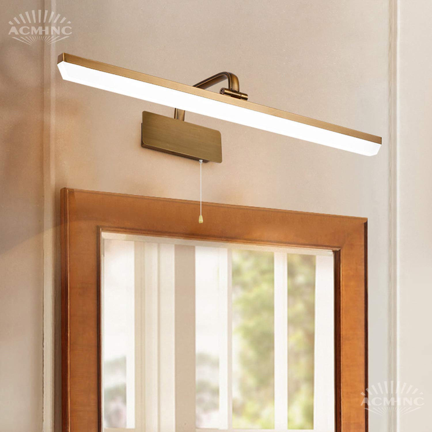 ACMHNC LED Retro Spiegelleuchte Badezimmer Mit Schalter, Braune Bronze Badlampe Vintage Spiegellampe Bad Mit Einstellbar Lampenschirm, Wandleuchte Innen IP44,4000K Schminklicht Schminktisch,51cm/10w
