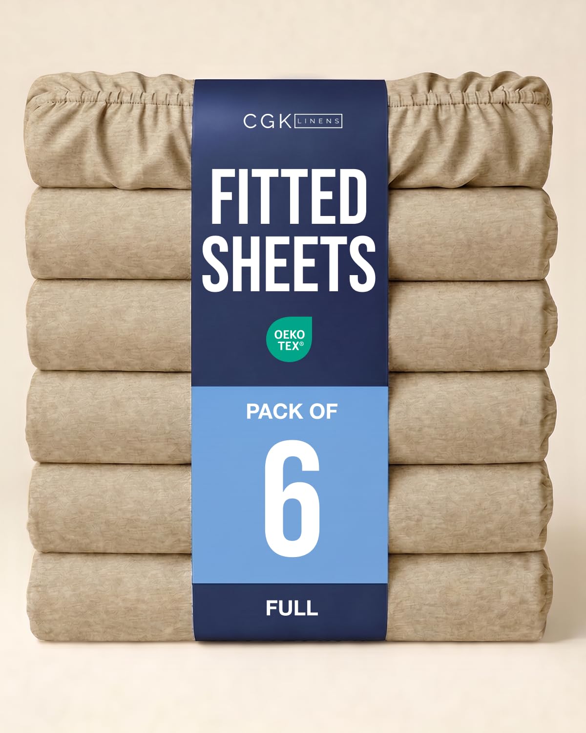 Full Fitted Sheet - Pack of 6 Single Fitted Bottom Sheet - Heathered Tan