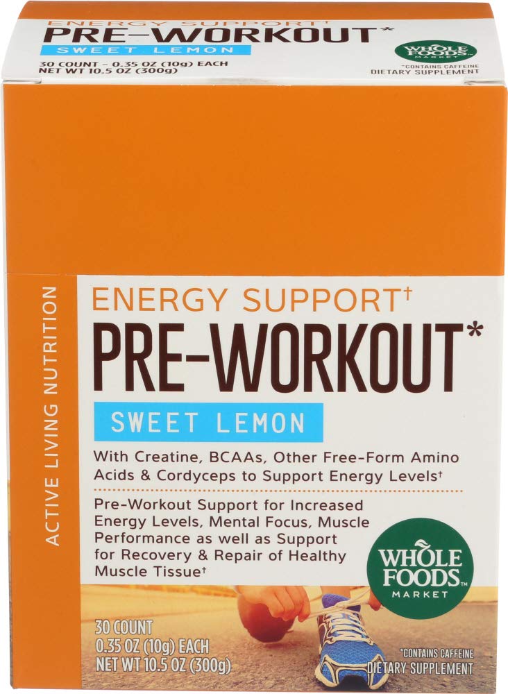 Amazon Com Whole Foods Market Energy Support Pre Workout Sweet Lemon 0 35 Ounce 30 Count Salud Y Hogar
