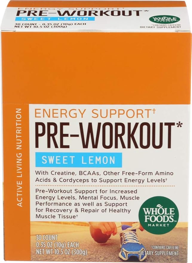 Amazon Com Whole Foods Market Energy Support Pre Workout Sweet Lemon 0 35 Ounce 30 Count Salud Y Hogar