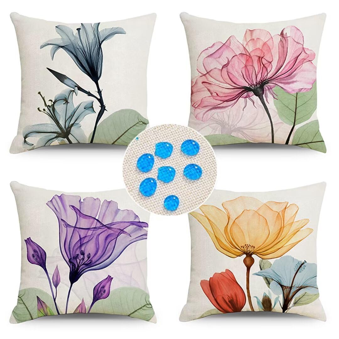 Cuscino per Divano 75x75cm/29x29in 4 Pack Fodere per Cuscini Impermeabili Fiori Fodera per Cuscino Decorativo Copricuscini in Lino per Divano Casa Esterni Interni Fodere Cuscino Esterno ZC-239