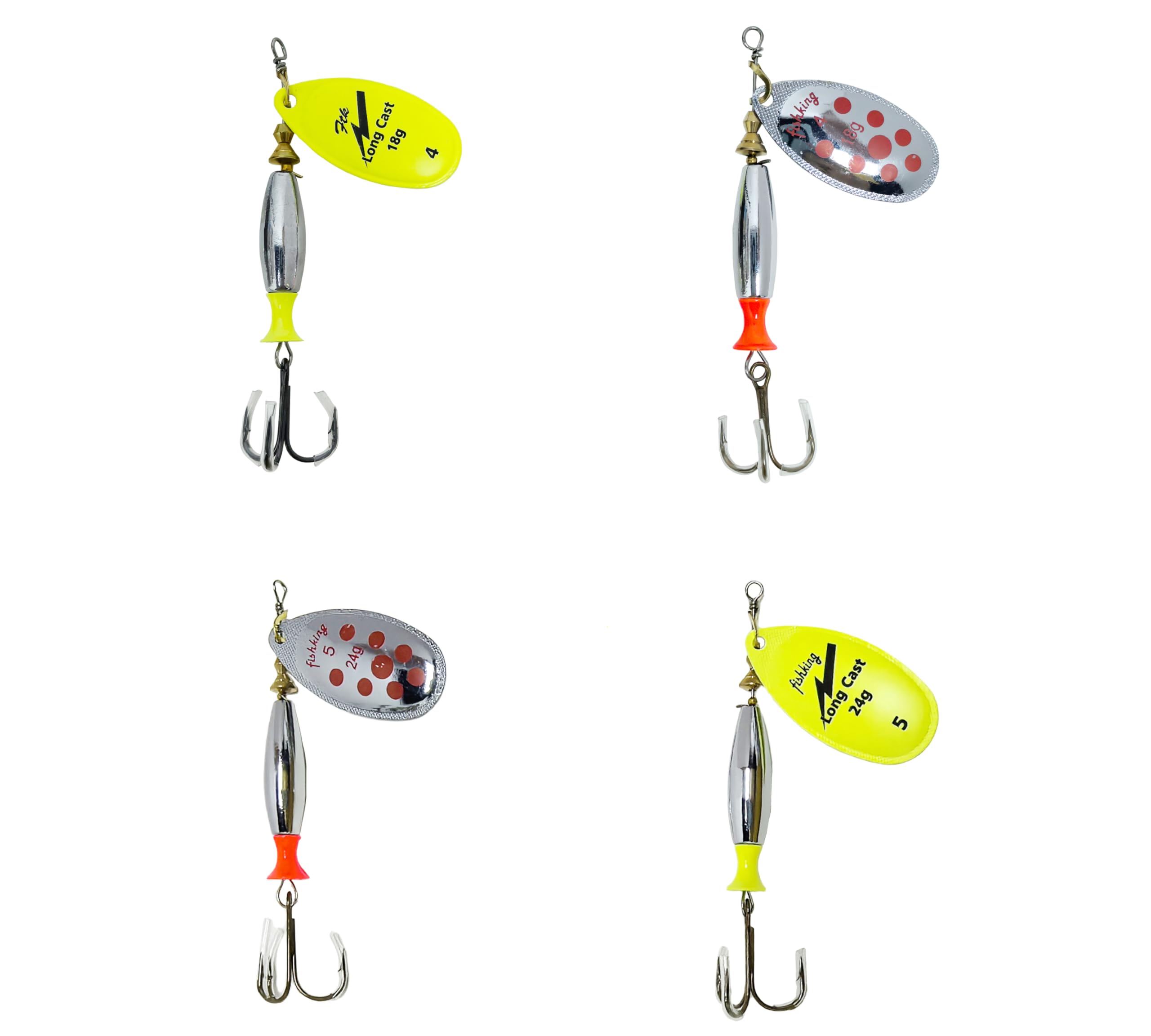 Fishing Spinner Lure Long C Cast Salmon Sea Trout Pike Bullet Flying Silver Bass (Pack of All 4)