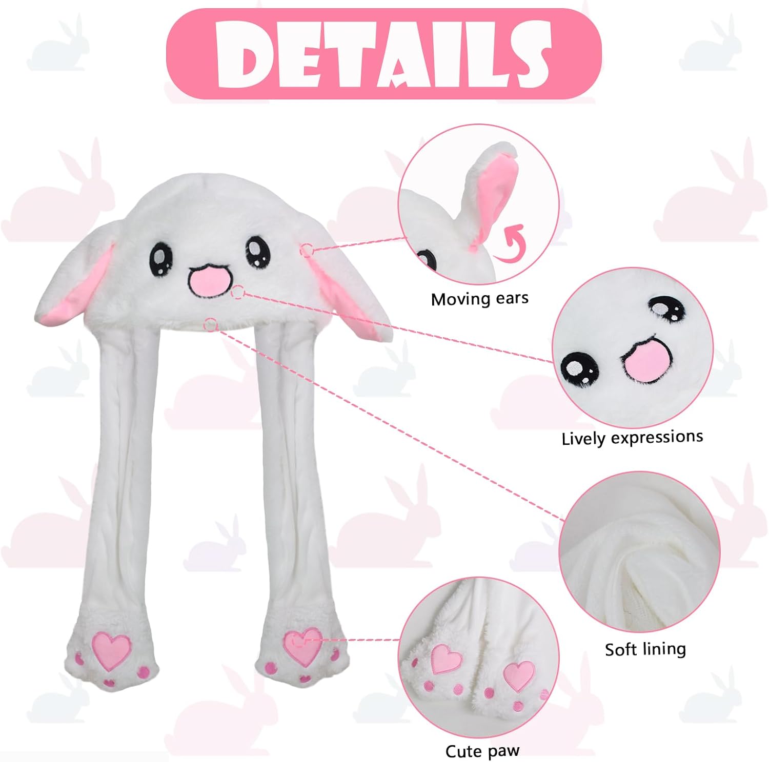 Animal Hat with Plush Moving Ears, Cute Halloween Costume Hats for Kids image 2