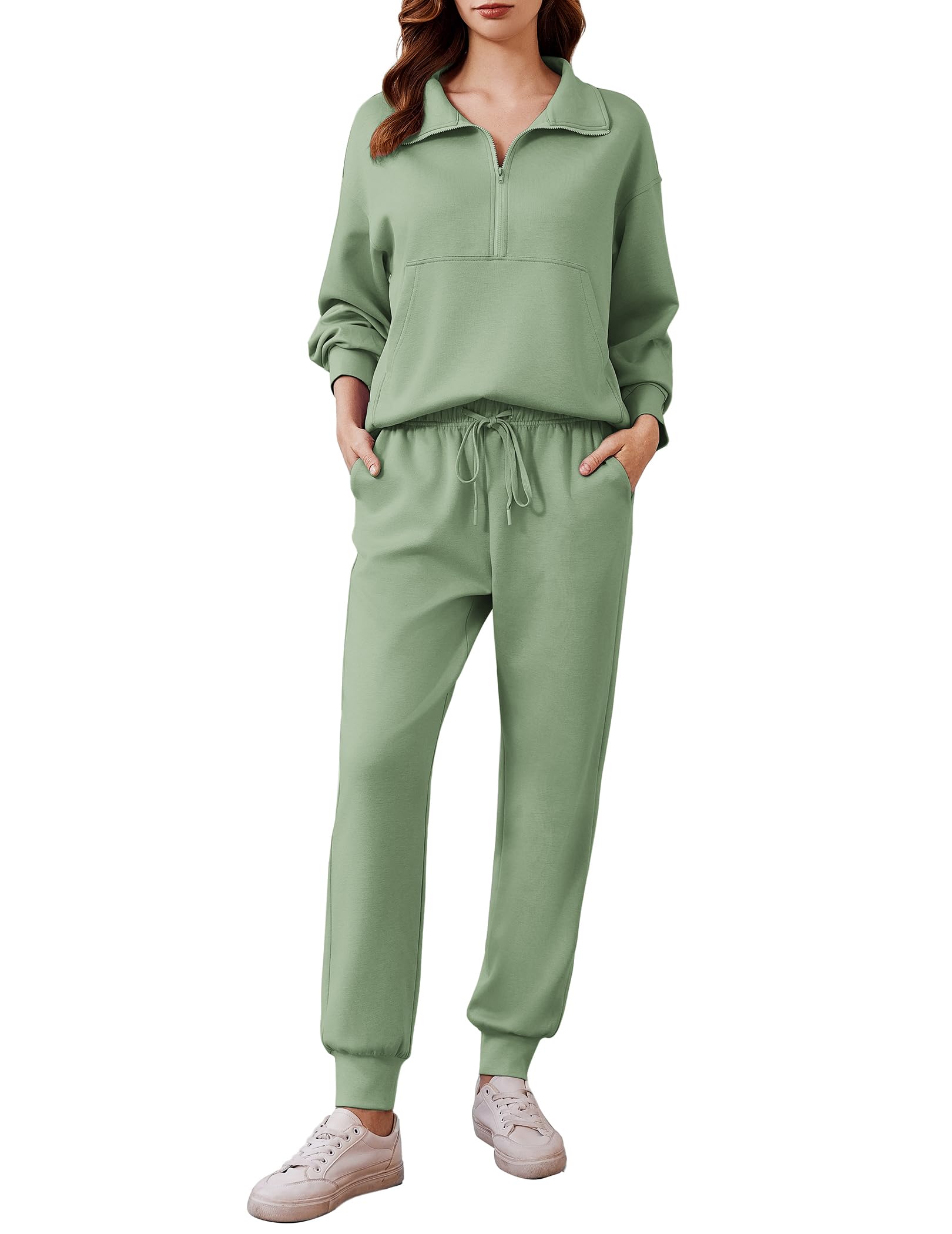 PINSPARK 2 Piece Sets for Women Long Sleeve Half Zip Tracksuit Jogger Sets