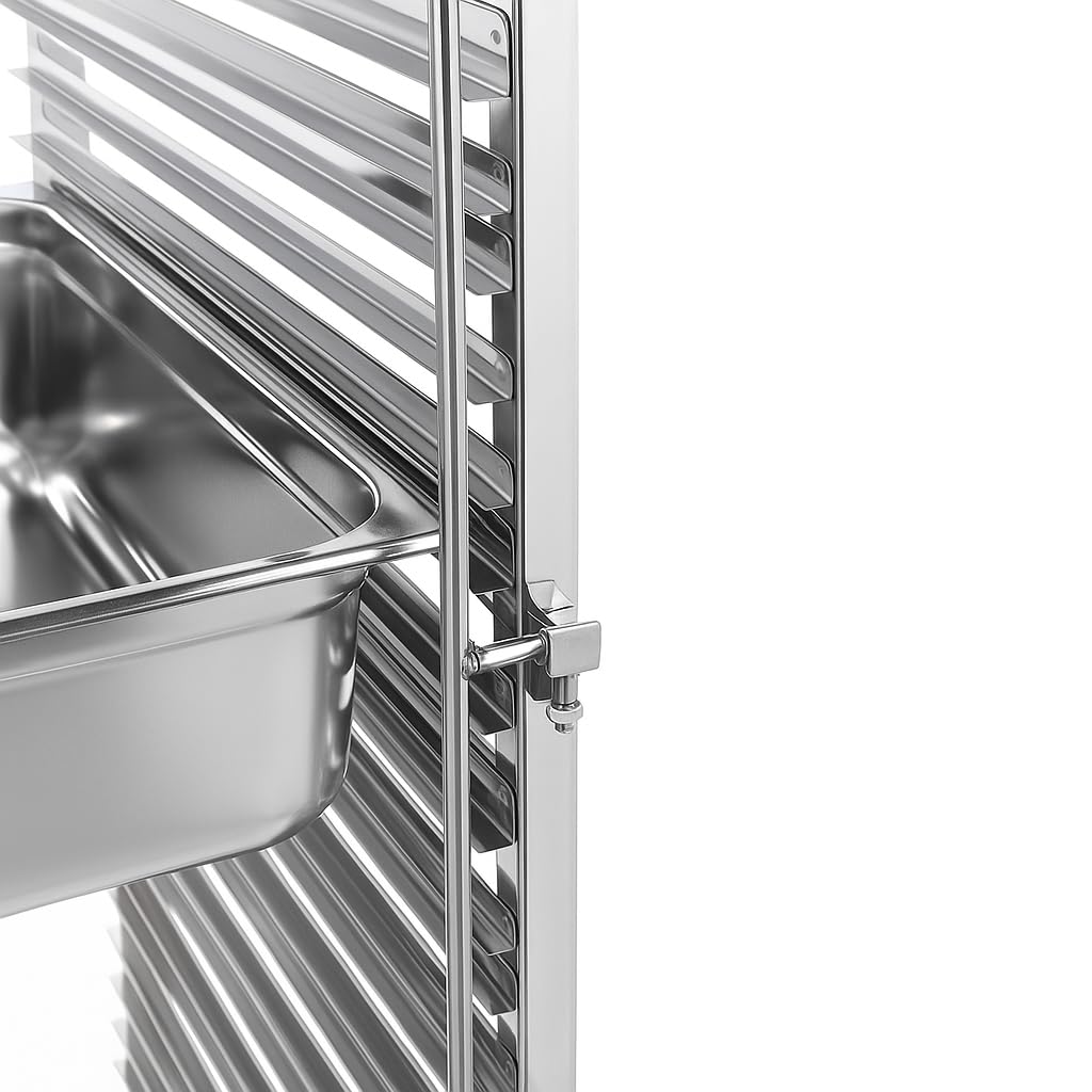 Chariot GN 1/1 – Échelle Porte-Plateaux 7 Niveaux en Acier INOX – pour Cuisine Professionnelle, Boulangerie, Restaurant, Collectivité – roulettes Pivotantes avec Freins