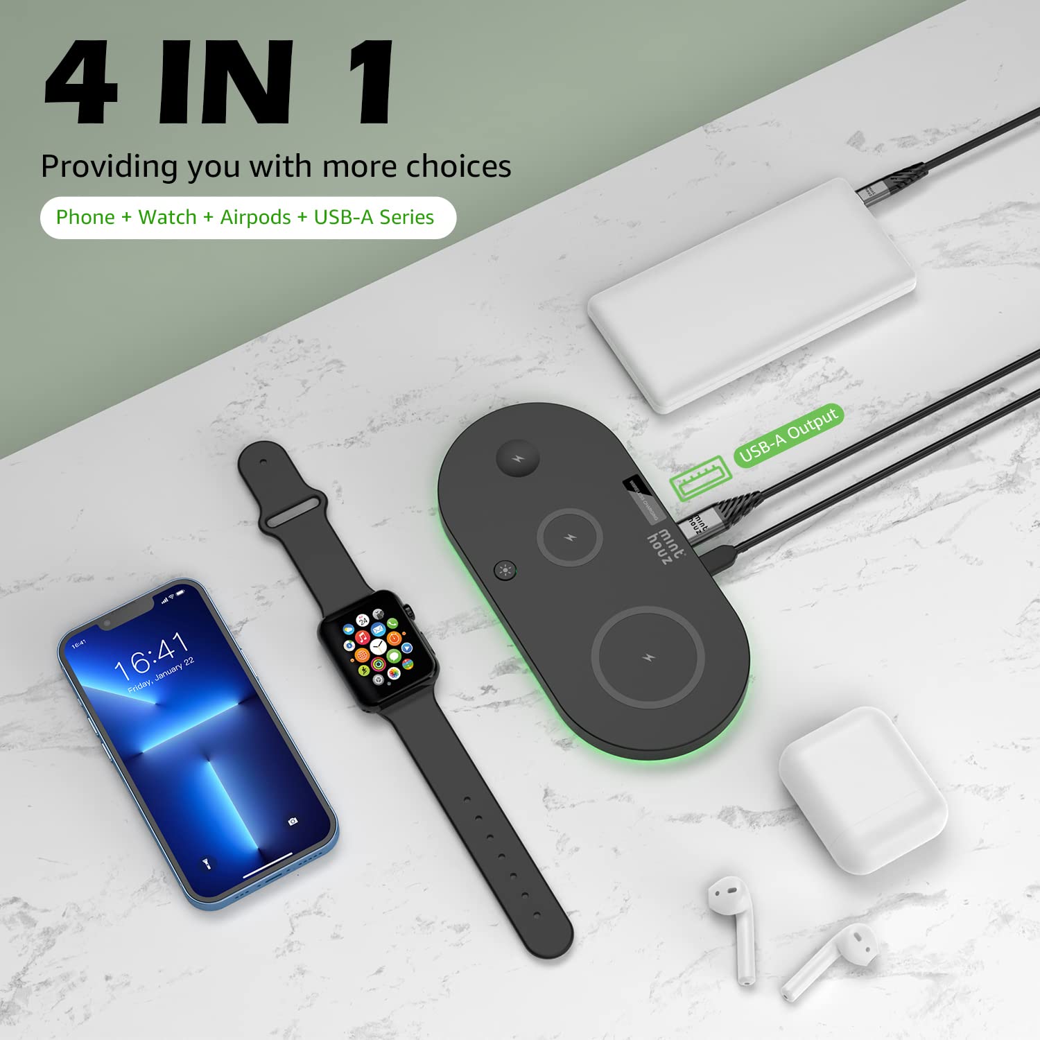 Minthouz Magnetisches Kabelloses Ladegerät – 20W USB-C Schnellladegerät Mit Verstellbarem Alu-Ständer, Für IPhone 16-12 & AirPods