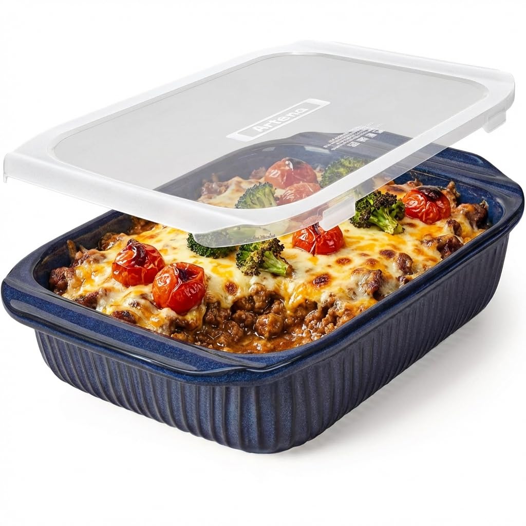 Artena blue ceramic baking dish with lid