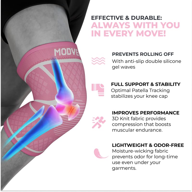 Miniatura 4 de Modvel Paquete de 2 rodilleras para mujeres y hombres  Rodilleras de compresión de entrenamiento para aliviar el dolor de rodilla, apoyo articular