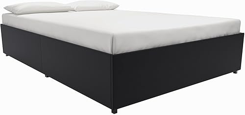 Miniatura 6 de DHP Maven - Cama de plataforma con base tapizada de piel sintética y listones de madera, tamaño individual, color negro, Cuero falso, Cuero de