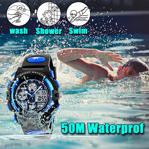 Kid Watch for Boys Girls LED Sports Watch Waterproof Digital Electronic Casual Military Wrist with Camouflage Silicone Band Luminous Alarm Stopwatch Light Blue4