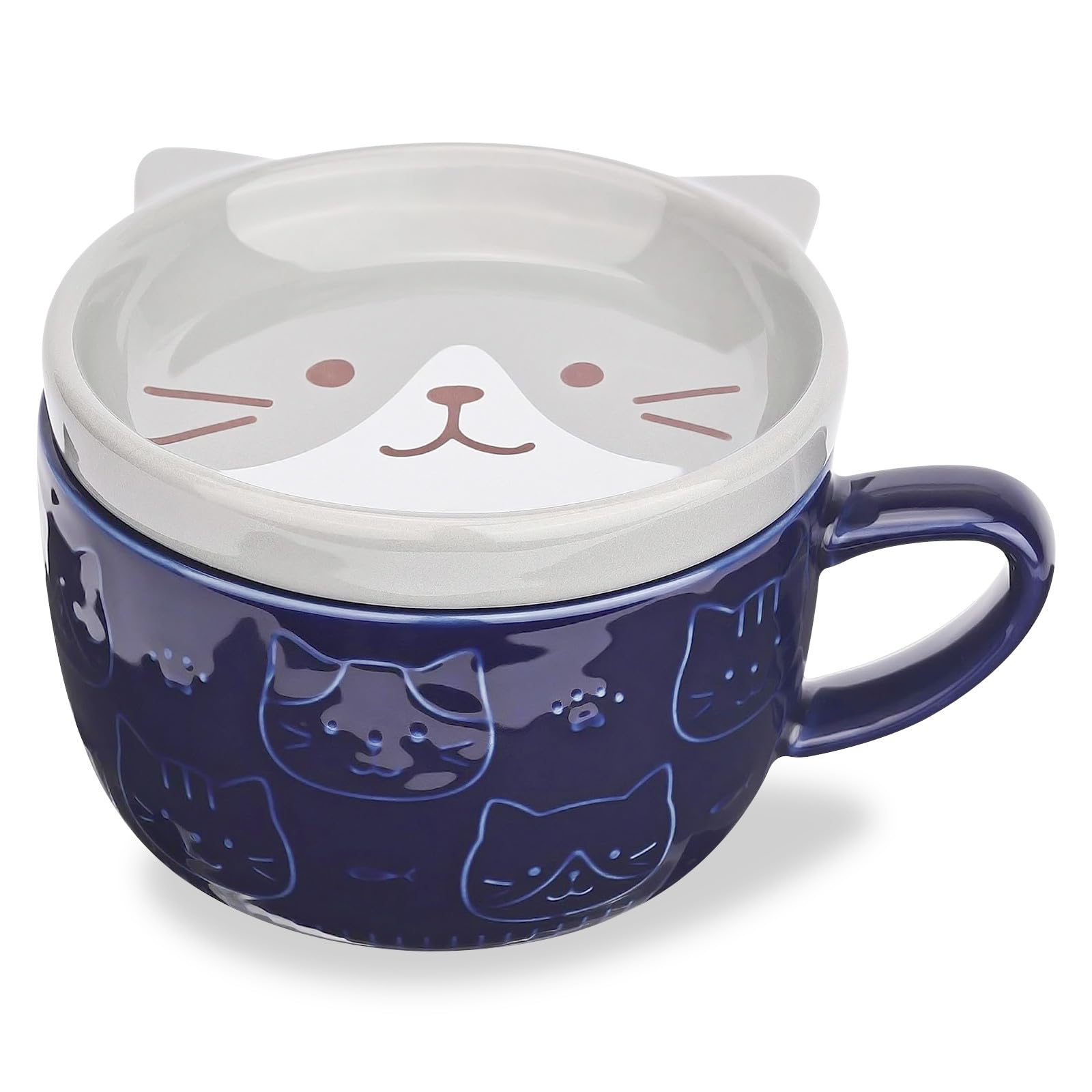 Cute Cat Mug with Lid, Animal Coffee Tea Cup Saucer Set, Gifts for Birthday Graduation Valentines Mothers Day Easter Christmas, Women Men Mum Her Girl Boy Teacher Friend Presents Idea