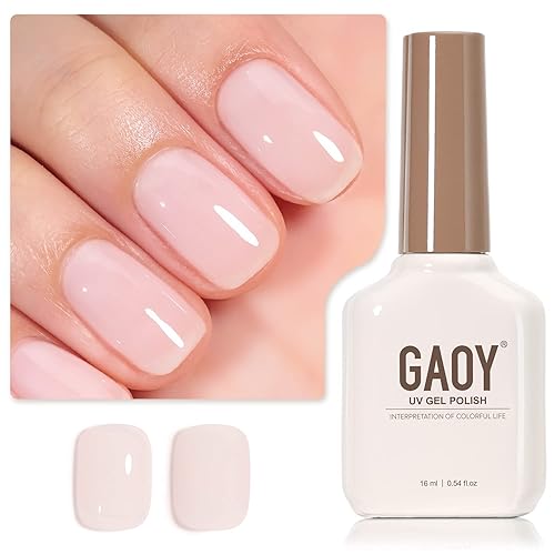 GAOY Sheer Light Pink Gel Nail Polish, 16ml Jelly Milky White Peach Translucent Color 1352 UV Light Cure Gel Polish for Nail Art DIY Manicure and Pedicure at Home - Milky Pink