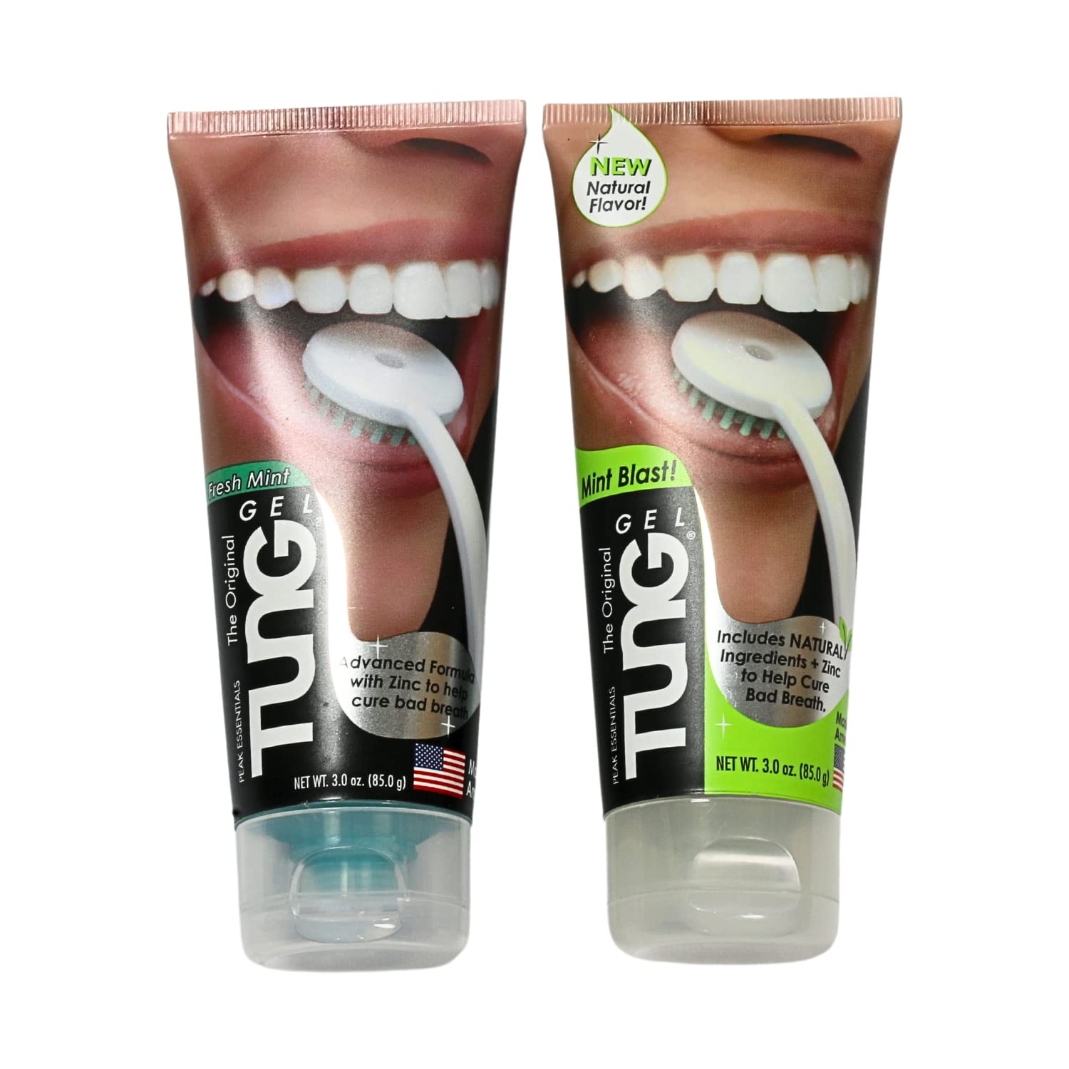 Peak Essentials The Original TUNG Gel Combo | 1 Fresh Mint | 1 Mint Blast | Each Tongue Paste 3 oz (85g)