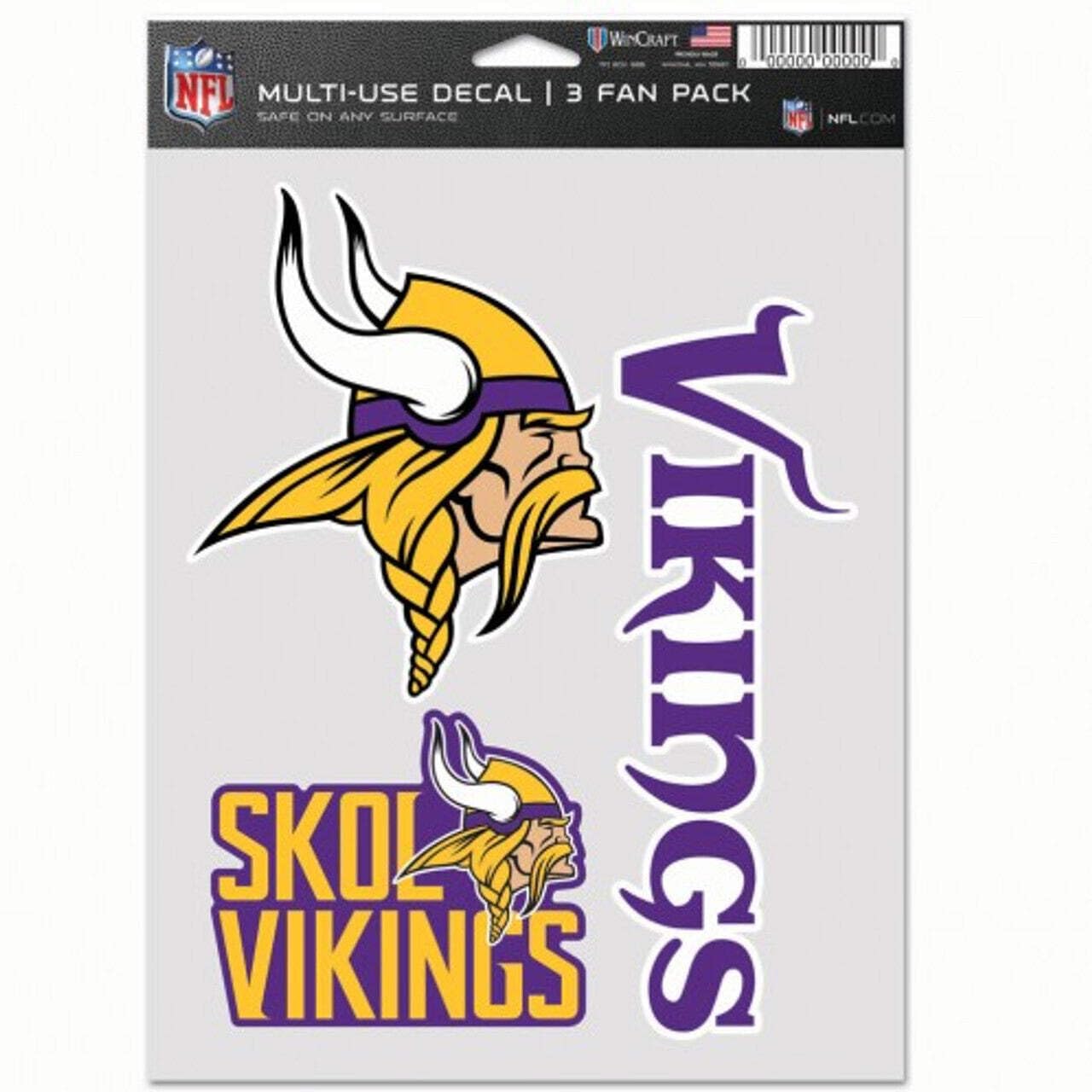 Wincraft NFL Minnesota Vikings Decal Multi Use Fan 3 Pack, Team Colors, taglia unica
