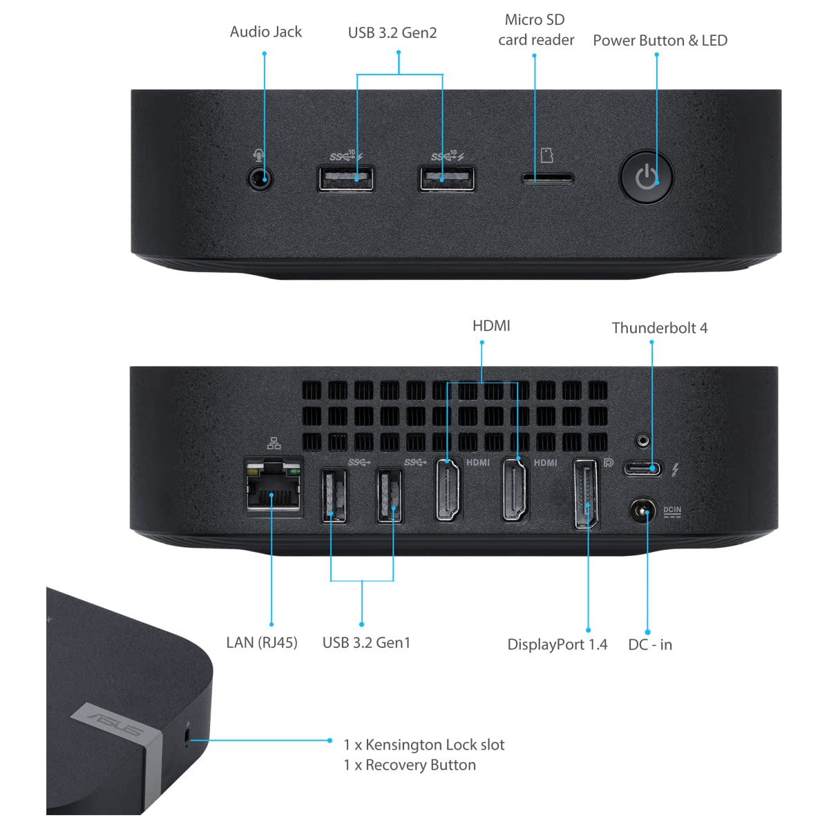 ASUS CHROMEBOX5-SC002UN Mini Desktop PC | Schwarz | Intel Celeron 7305, integrierte Intel UHD Grafik, 4GB DDR4 Speicher, 128GB M.2 NVMe PCIe 3.0 SSD, WIFI 6E, Chrome OS