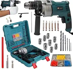 Furadeira de Impacto 1100W com Maleta e 32 Peças Mandril 13mm Velocidade Variável e Reversível (220 Volts)