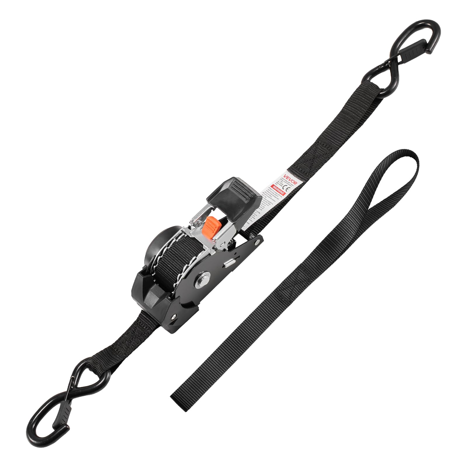 VEVOR Correas de Trinquete Retráctiles, 25,4 mm x 3 m, con Ganchos en S, Resistencia a la Rotura de 544 kg, 4 Bucles Suaves, para Mudanzas, Remolques, Motocicletas, Kayaks, Techo de Coche, 4 uds