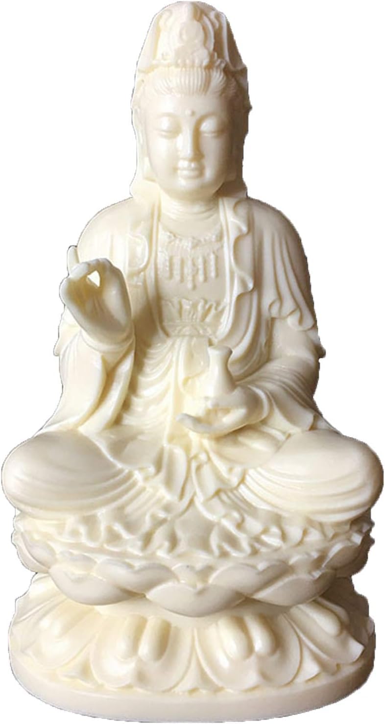 Oxfuzz White Quan Yin Buddha Sitting On A Lotus Statue,Guanyin, Kwan Yin, Kuanyin, Goddess Of Mercy, 4.8X2.81 X 2.41 Inch