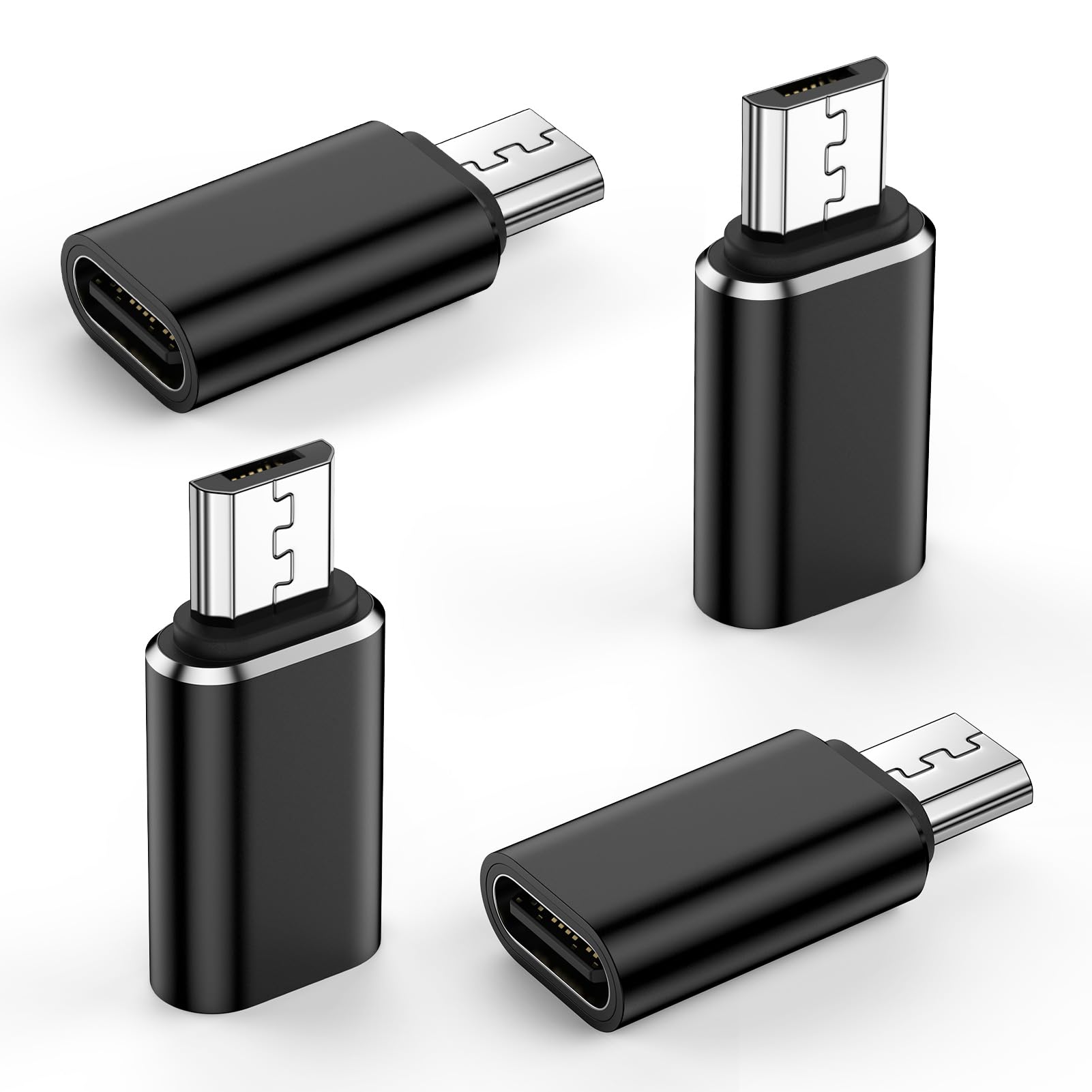 Lot de 4 adaptateurs USB-C vers micro USB, type C femelle vers micro USB mâle, convertisseur USB C vers micro B 2.0 3 A, charge rapide et synchronisation des données pour Samsung Galaxy S7 S6 Edge A02