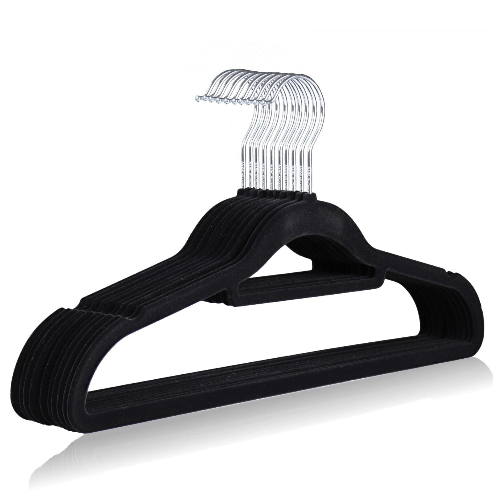 BLACK Heavy Duty Velvet Clothes Hangers - Velvet Suit Hangers, Premium Non-Slip Hangers for Clothes - 360 Degree Swivel Hook Coat hangers Adult - Sturdy to hold Jacket or Trouser (10)