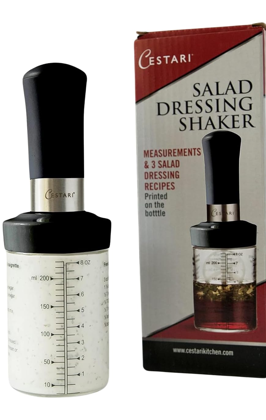 Glass Salad Dressing Bottle: Premium Borosilicate Salad Dressing Shaker with Mixer Insert • Leak Proof Salad Dressing Blender and Dispenser with Measurements and Recipes • Reusable Vinaigrette Cruet