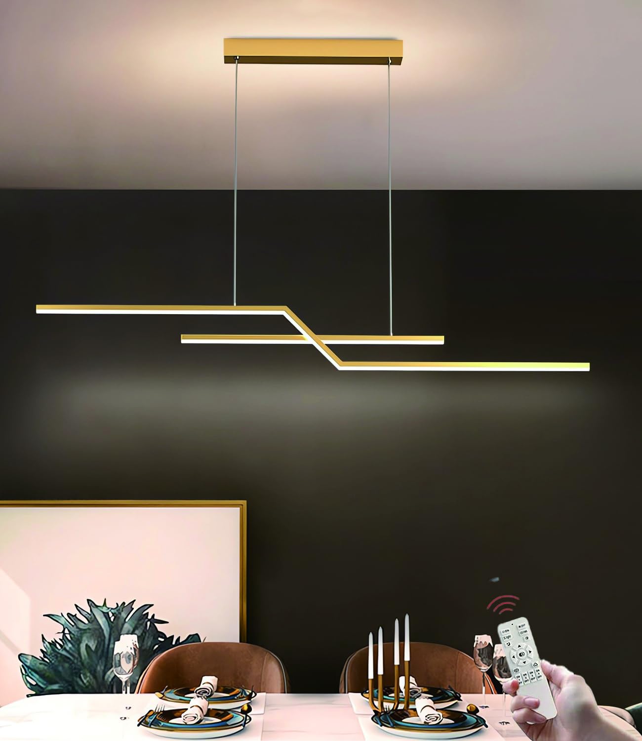 LIYYANG LED Chandelier Dining Room Pendant Lamp Creative Pendant Light Dimmable with Remote Control Hanging Chandeliers for Office Bar Restaurant Reading Rooms (Gold)