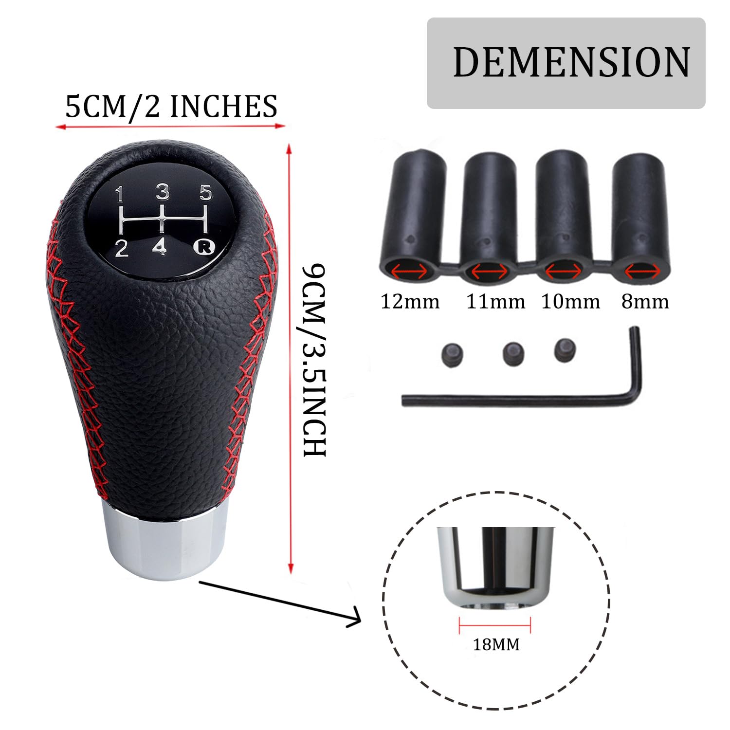 Pommeau De Levier De Vitesse Universel - Cuir PU Noir - Avec 4 Adaptateurs 8-12mm Pour Boîte 5 Ou 6 Vitesses