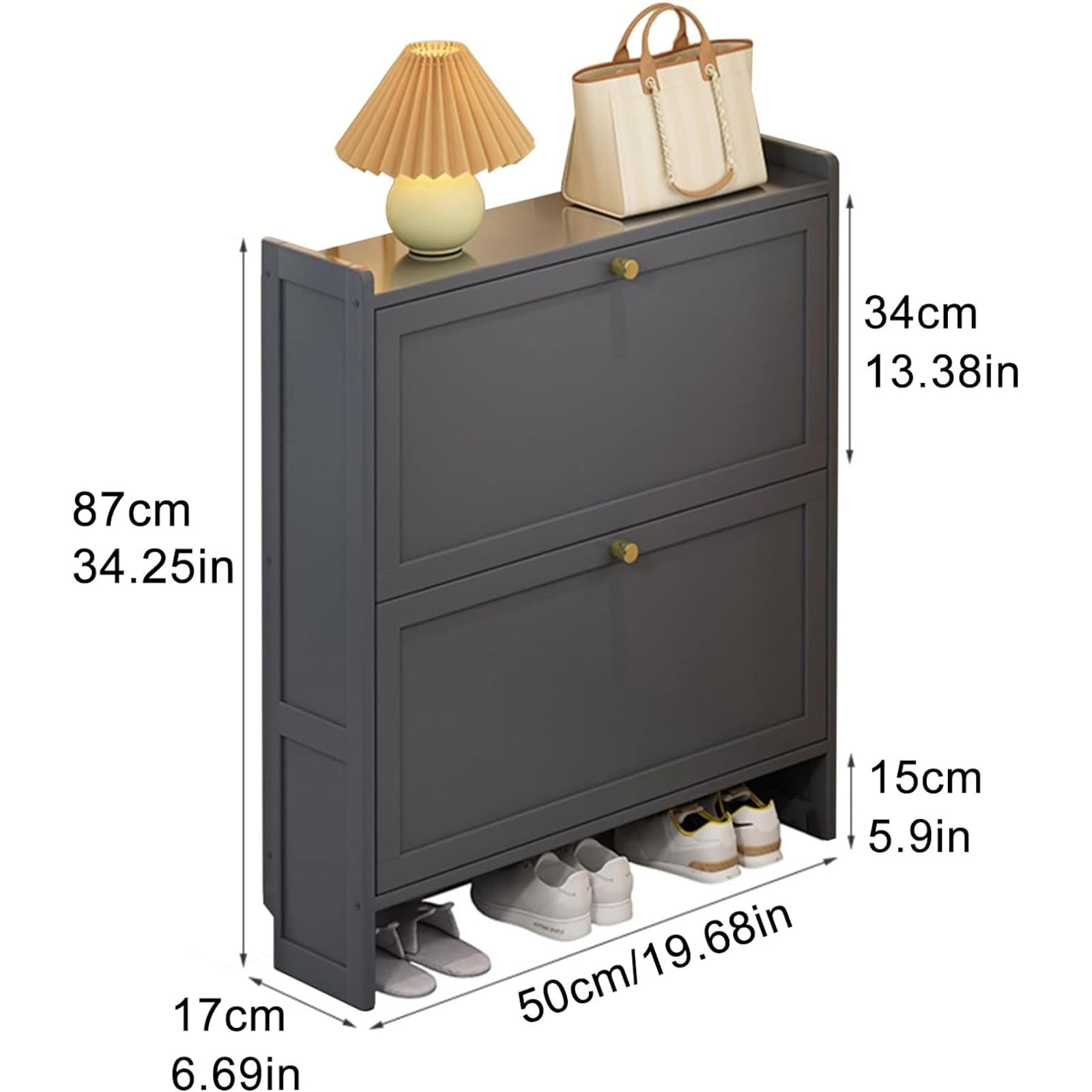 Shoe Cabinet With 2 Flip Drawers - Freestanding Narrow Shoe Organizer With Linen Doors For Entryway, Hallway