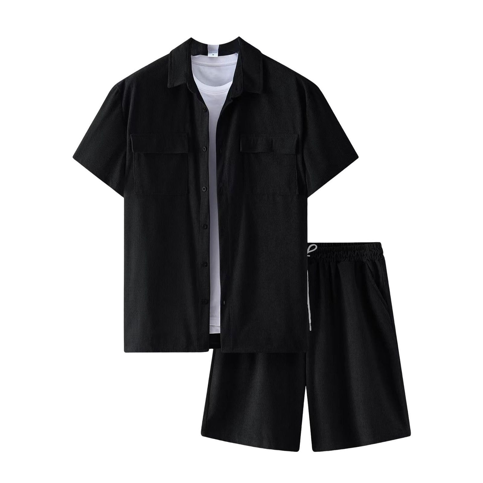 Set da uomo pantaloncini multi tasca, camicia larga e pantaloncini estate