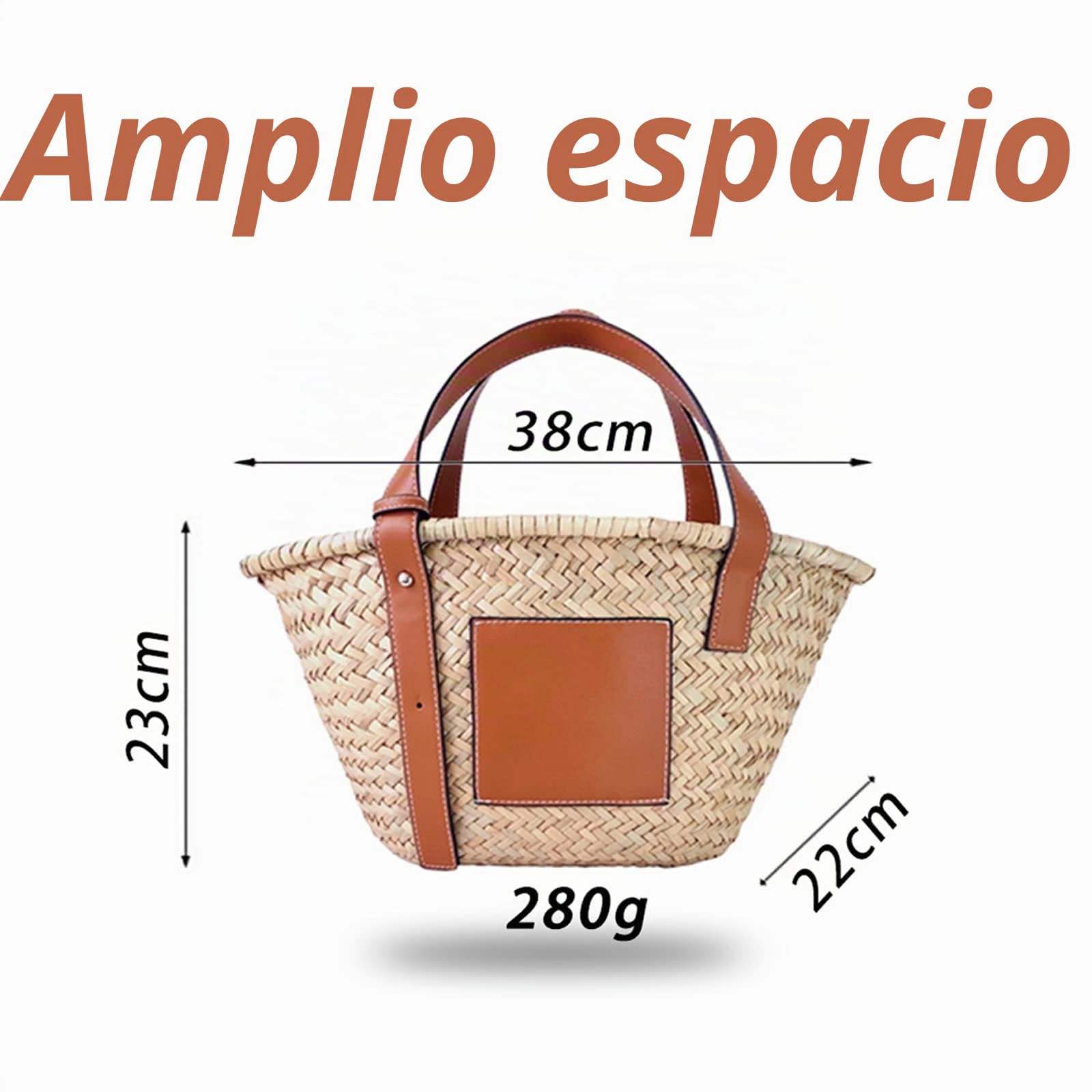 Bolso de mano de paja grande para mujer, hecho a mano, natural, para verano, playa, correa de piel sintética