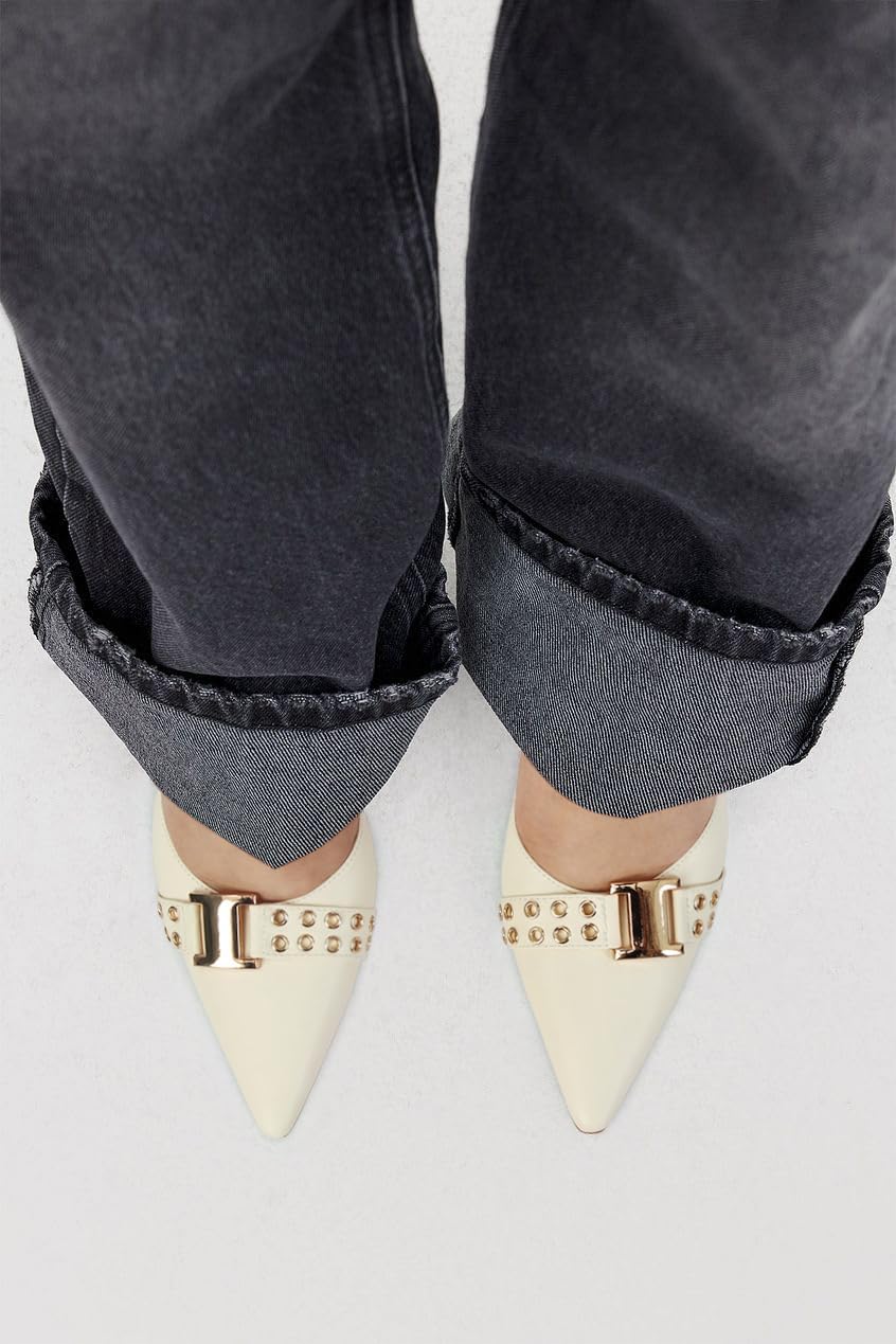 DOEYG Women Pointed Toe Bow Heels Mules Slip on Stiletto Heels Sandals Dress Party Wedding Studded Heels Pumps - Image 6