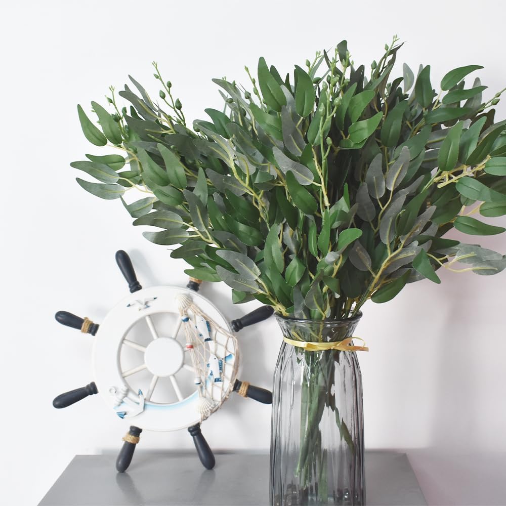 Artificial Italian Ruscus Greenery Stems 4PCS, Faux Green Leaf Willow Leaves Bouquet with Seeds for Wedding Bouquet Arch Table Centerpieces Garland Decor - Image 3