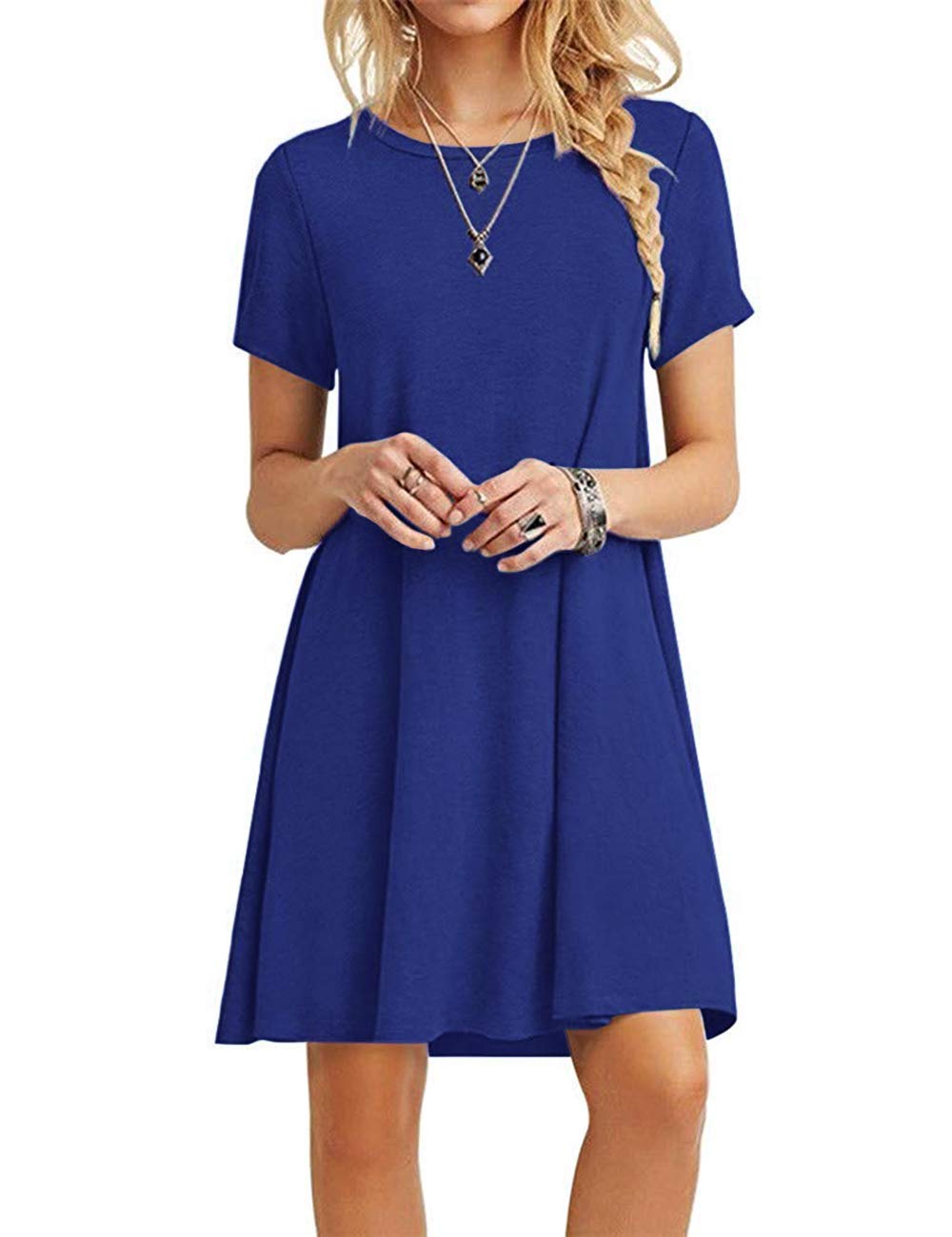 TOPONSKY Women's Casual Plain Simple Loose Flowy Short-Sleeve T-Shirt Dress