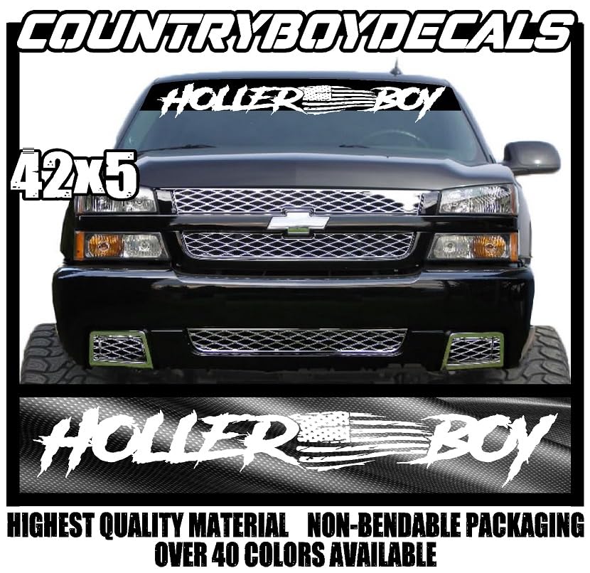 Miniatura 2 de HOLLER BOY American Flag Vinyl Decal 42"x4" Windshield Sticker Diesel Truck Country Car Turbo Boost Dirty Hands Blue Collar Lifted Lowered Stance HB