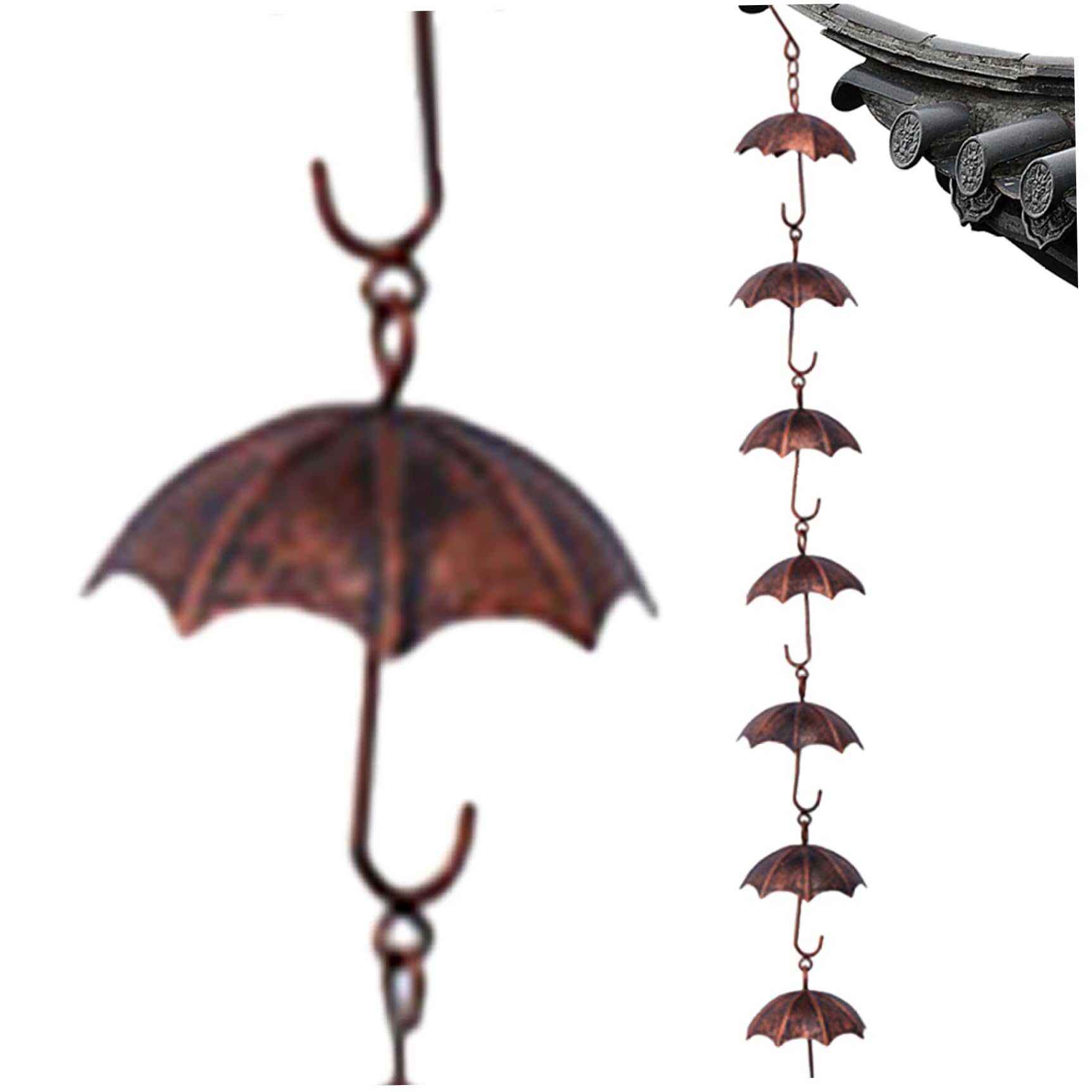 Obelunrp Rain Chains for Gutters, 1m Metal Hanging Rain Catchers with 8 Umbrella Cups, Rustproof Decorative Garden Hanging Ornaments, Chains for Outside Downspout