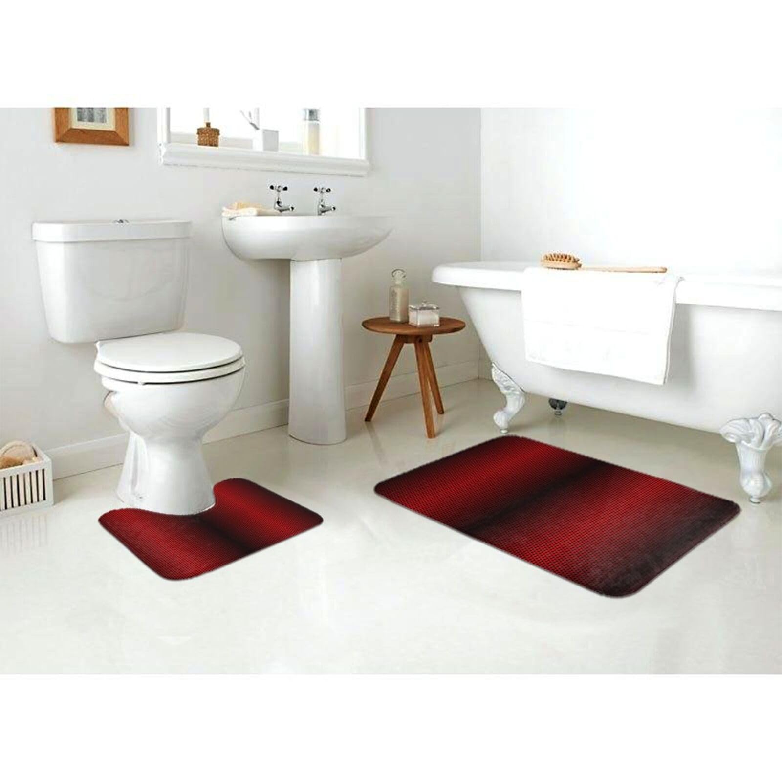 Badteppich-Set, 2-teilig, weicher MemoFoam-Teppich, waschbar, WC-Unterlage, 89,9 x 61 cm, Teppich, für Heimdekoration, rutschfestes Badzubehör, Rot