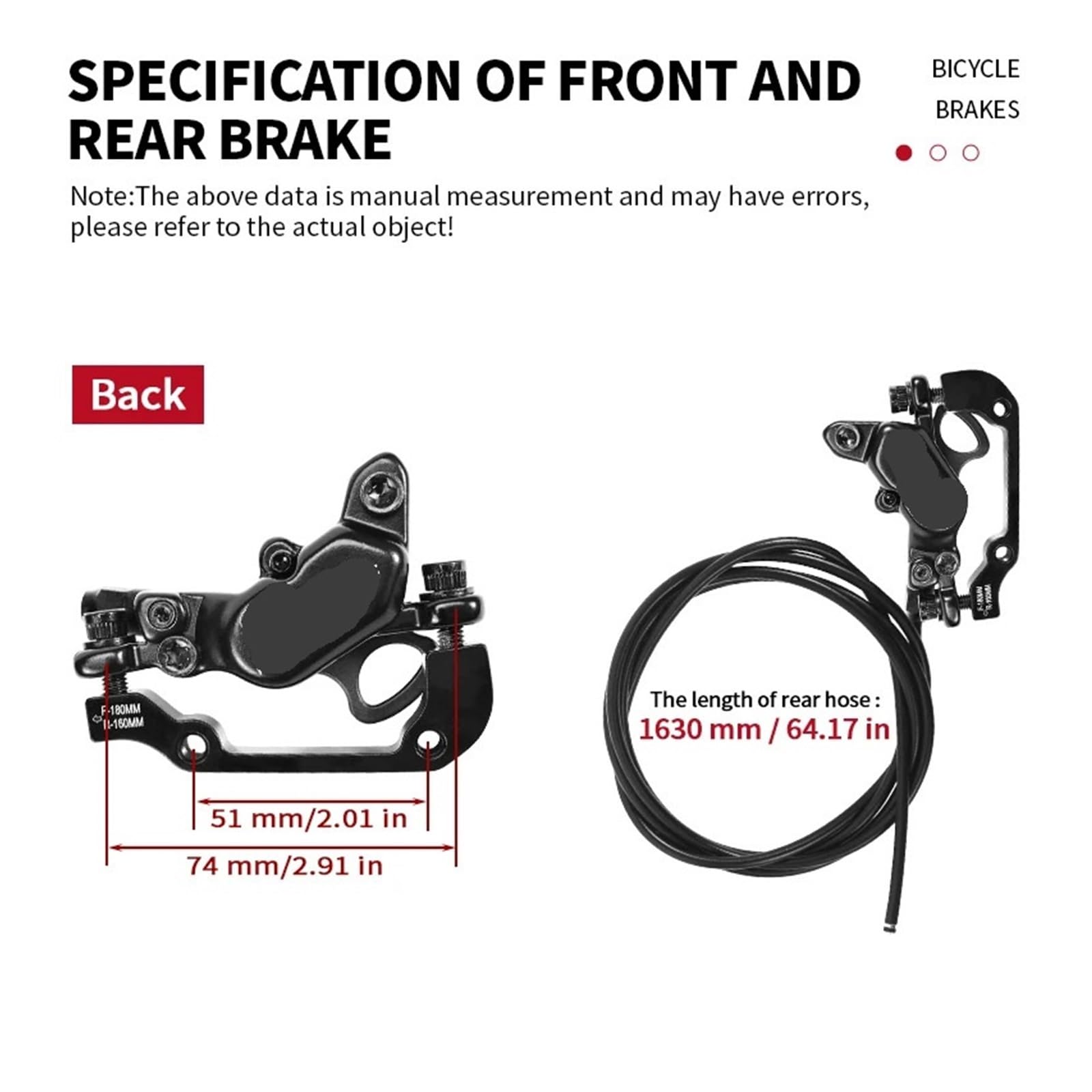 Set di Freni a Disco Idraulici Set Freni a Disco Idraulici a 4 Pistoni MTB Anteriori da 850 mm/1630 mm a con rotore 160 a for Mountain Bike