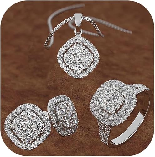 Juego de 3 piezas de joyas de diamantes para mujer, collares de circón de lujo, aretes, anillos, joyería de moda, regalos para damas