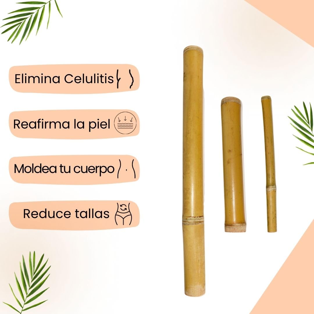 Kit Bambuterapia Prime | Kit Masaje Corporal 3 piezas | Ideal para Masajes | Maderoterapia | Bambuterapia | Efecto Drenaje | Reactiva la Circulación